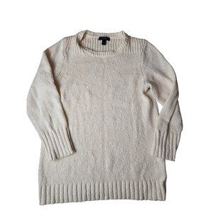 J.Crew Ivory Classic Knit Sweater 3/4 Sleeve Cotton-Linen Blend Crew Neck Beach‎